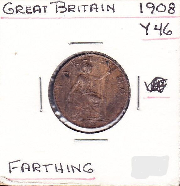 1908 Great Britain Farthing (km-792)  Bronze