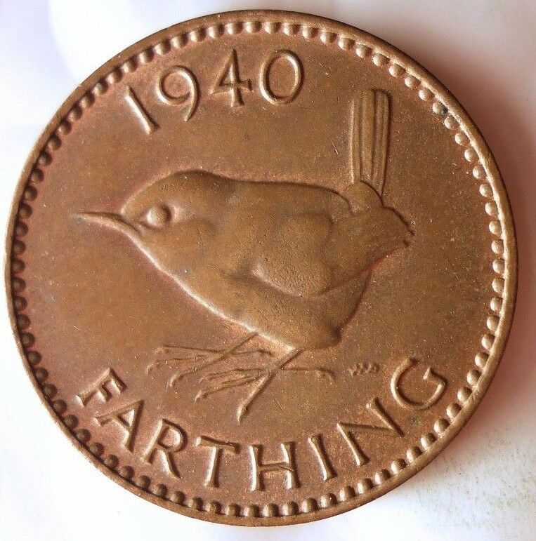 1940 GREAT BRITAIN FARTHING - AU - Great WW2 Era Coin - FREE Ship - Bin #EEE