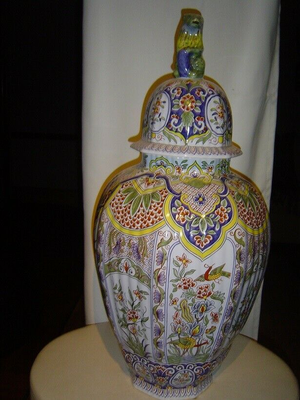 TIFFANY & CO. TALL HAND-PAINTED PORCELAIN COVERED VASE MADE BY LIMOGES