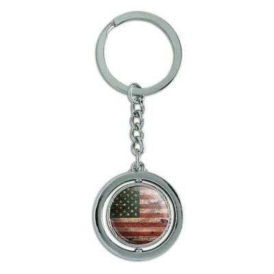 Rustic American USA Flag Distressed Spinning Round Chrome Plated Metal Keychain