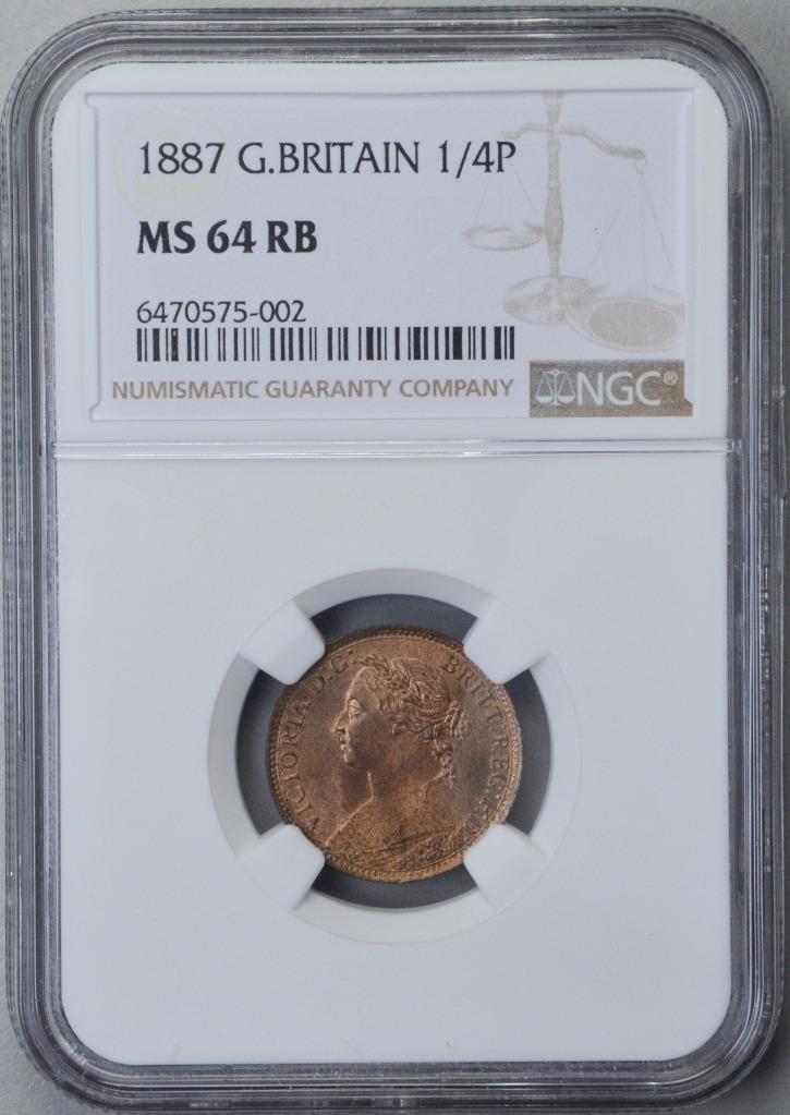 1887 Great Britain Farthing Ngc Ms64 Rb