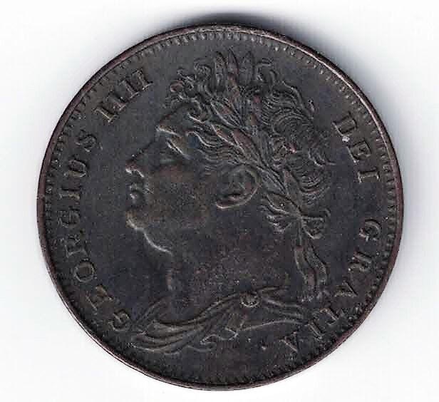 GREAT BRITAIN 1821 FARTHING GEORGE IV SEATED BRITANNIA COPPER COIN NICE GRADE