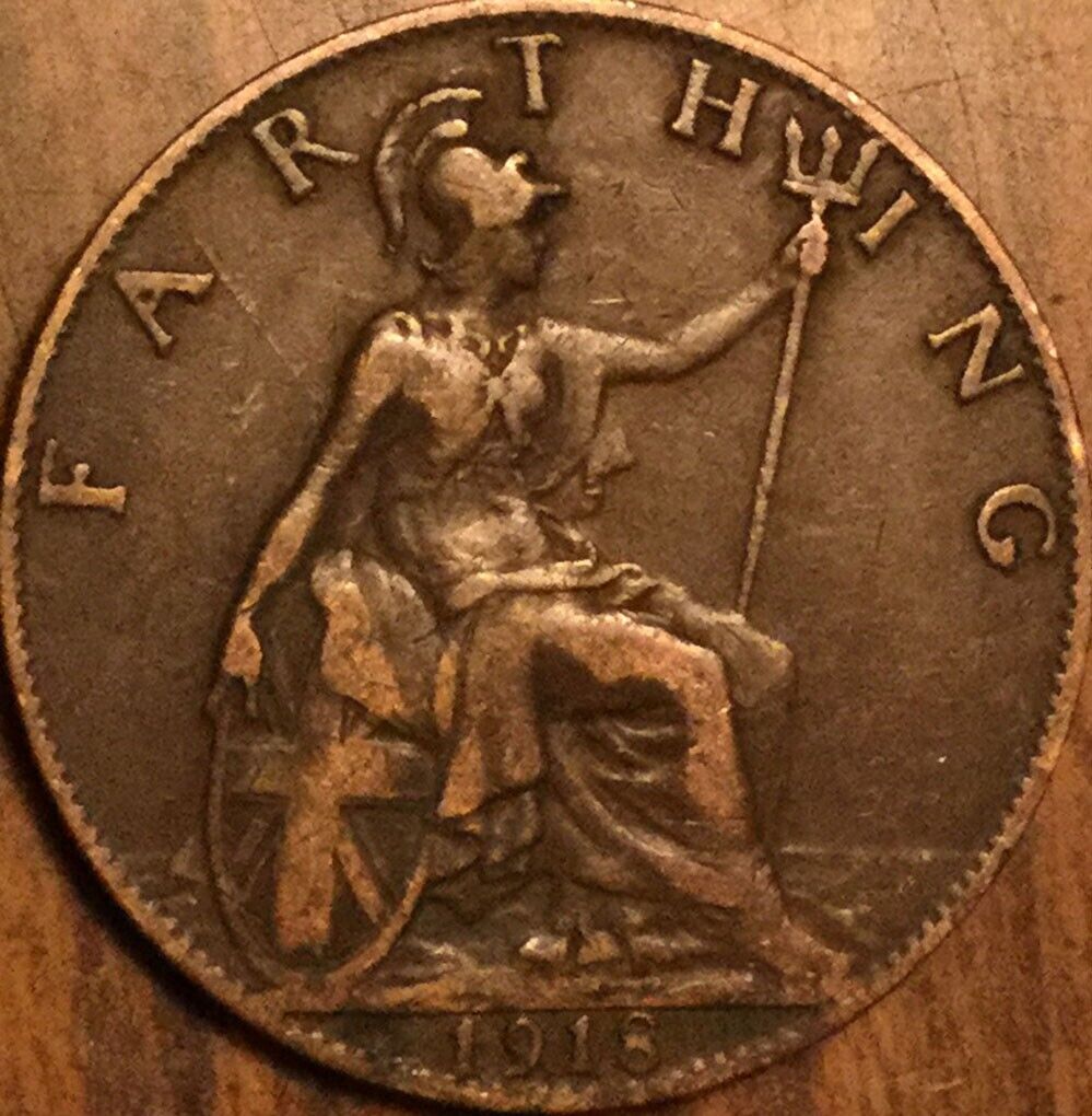 1918 UK GB GREAT BRITAIN FARTHING COIN
